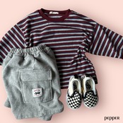 PEPPER 26/SP(Mom) Pepper-speckled striped T-shirt