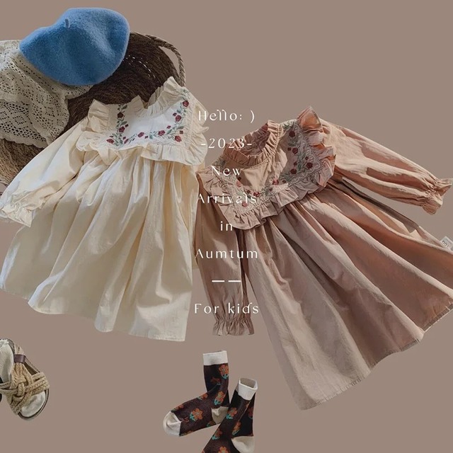 【取寄】frill neck flower 刺繍ワンピース