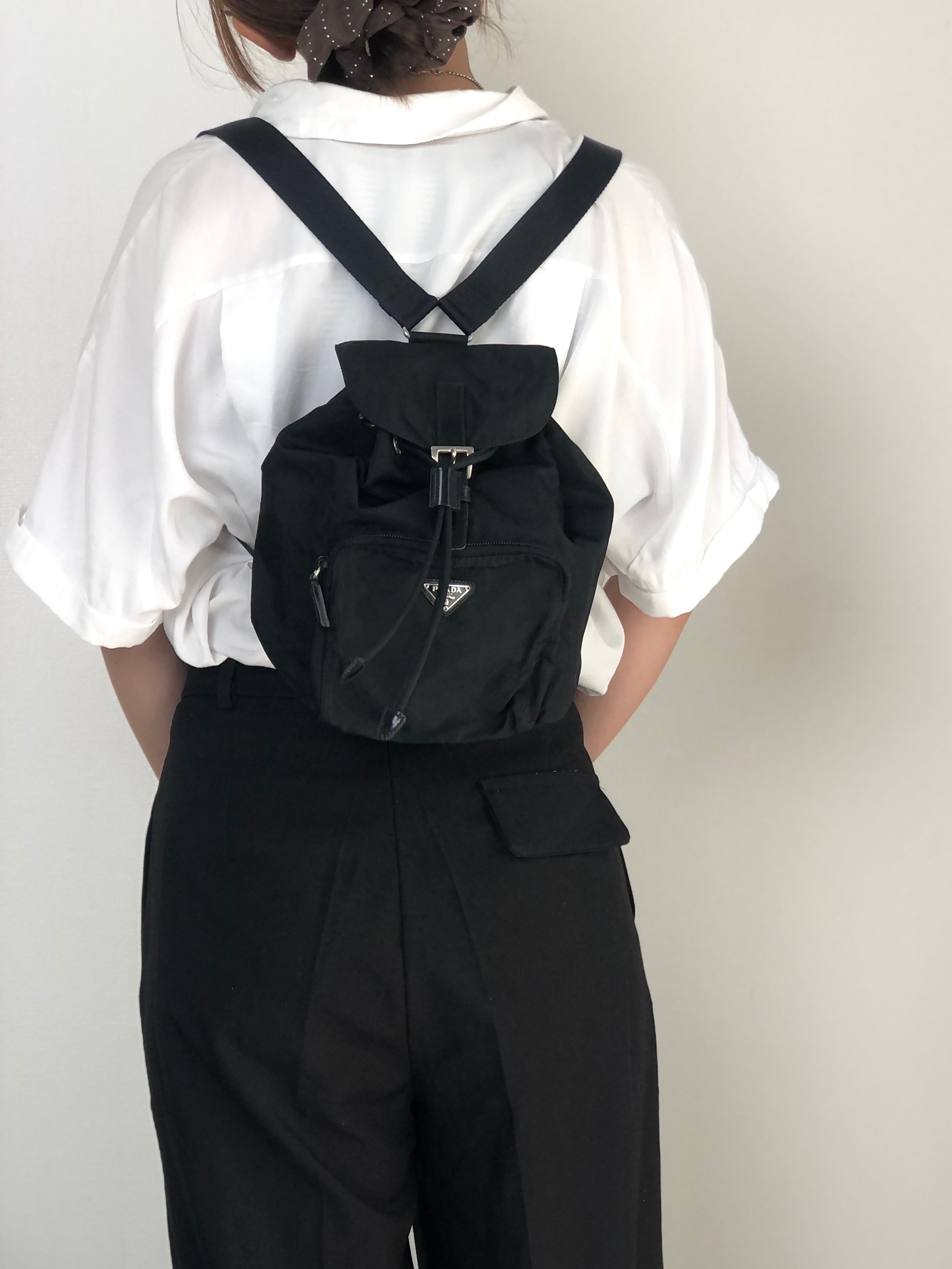 PRADA プラダ バックパック ブラック トライアングル ナイロン フロントバックル vintage ヴィンテージ オールド 8gfpuf
