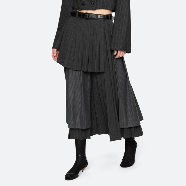 SEA NY　JOHANNA PINSTRIPE PLEATED MIDI SKIRT　GREY