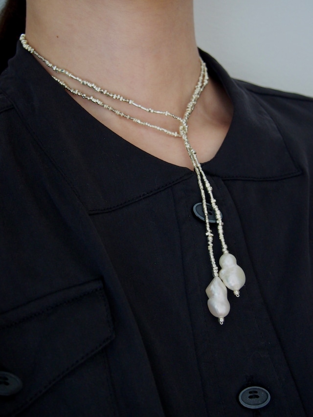 "Viora" Lariat necklace - Pearl × Pearl -
