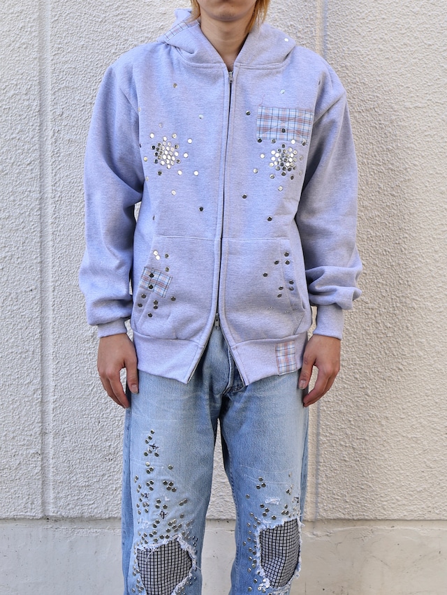 【Hannah Creak/26aw】Studded Hoodie Double Zip Grey