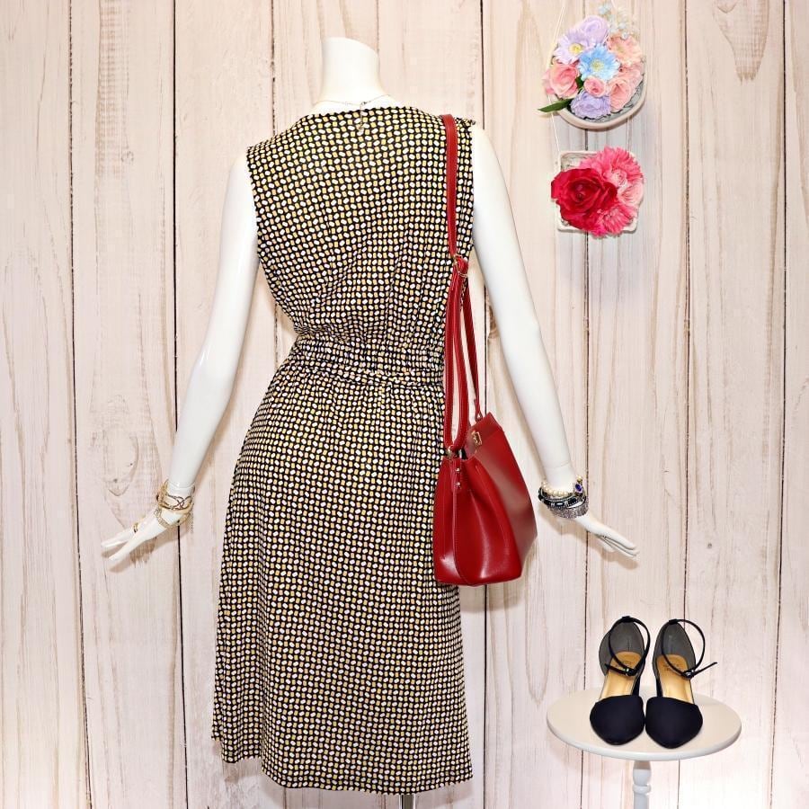 ダーマコレクション 総柄ベルテッドワンピース M ミモレ丈
