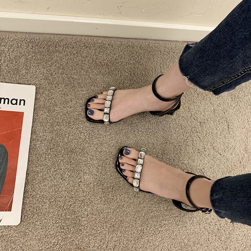 ラインストーンサンダルサマーバックルレッドヒール ハイヒール 靴 シューズ 夏物 部族の婦人靴5064262282