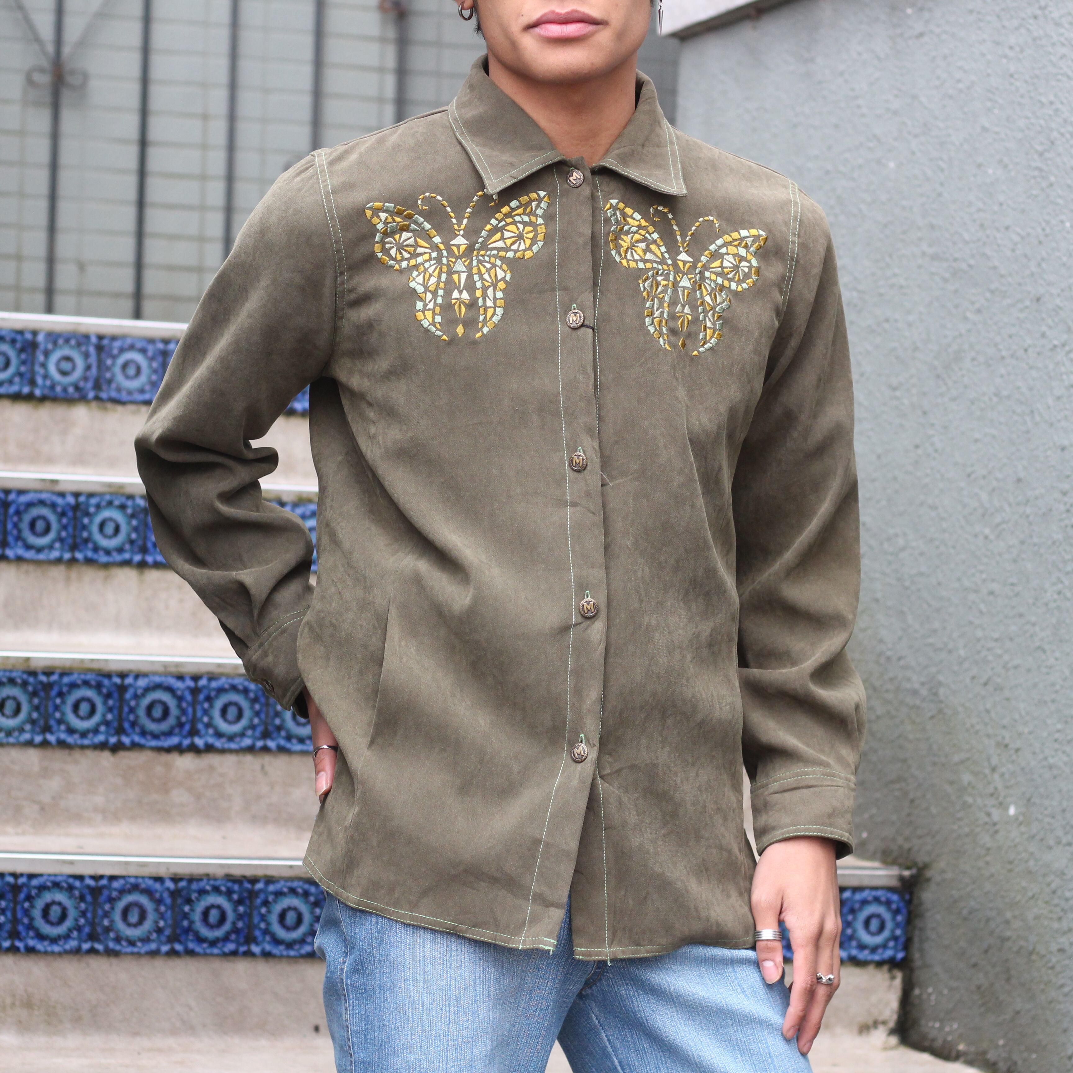 USA VINTAGE Bob Mackie アメリカ古着蝶々刺繍シャツ 上品な 10981円