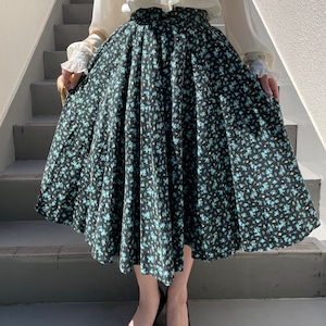 50's blue flower circular skirt with petticoat
