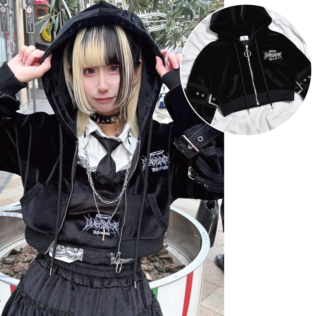 【12/22新着】サブカル刺繍★ベルベット ショート丈ブルゾン