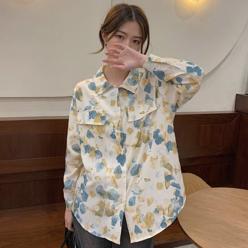 シャツ レディーススタンダードプリントオータムスタイル薄手ルーズ ロング レトロ 秋物 YY-ファッション22634210744