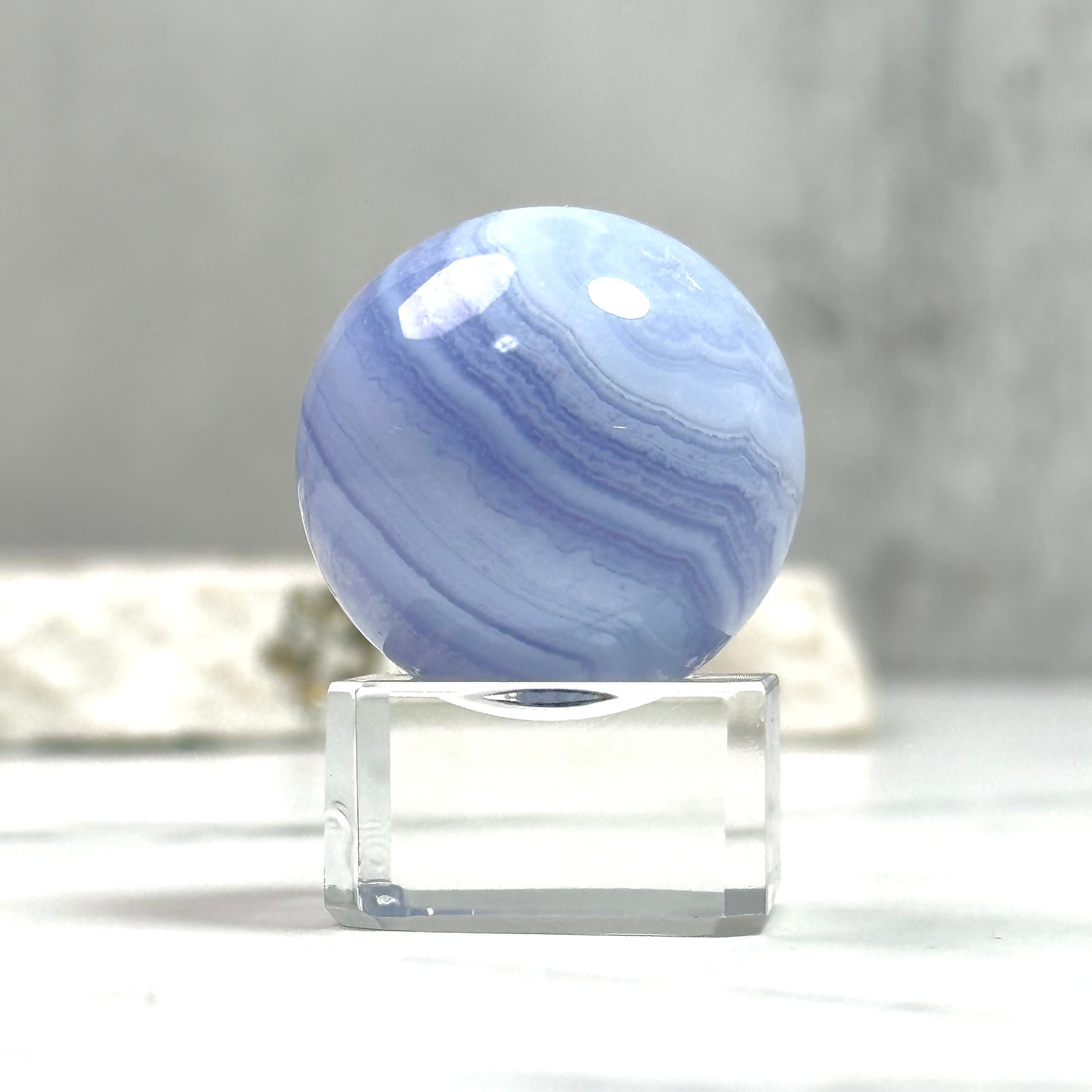 笑口 ブルーレースアゲート スフィア 46ミリ玉 笑口 ブルーレース