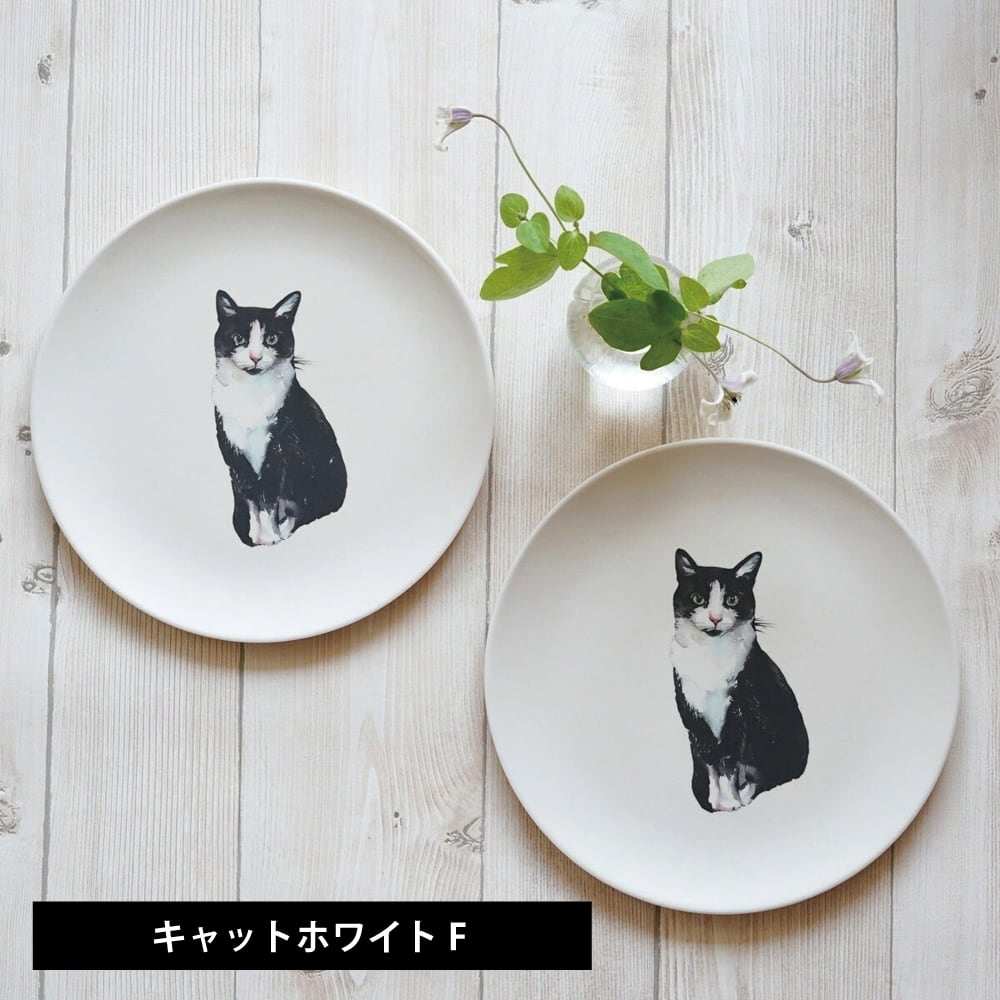 猫皿(バンブーファイバープレート)キャットホワイトF | マスノヤ衣料品