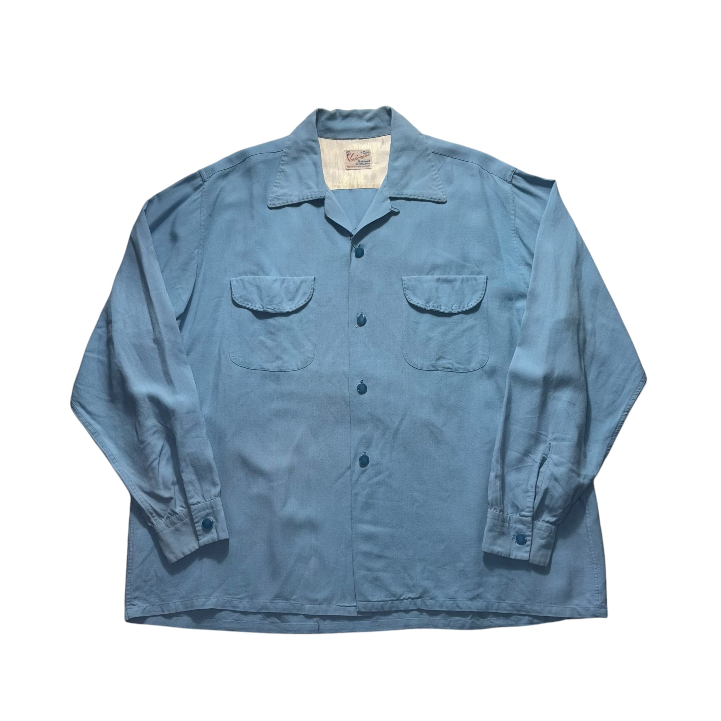 vintage 1950's light blue color rayon gabardine shirt | NOIR ONLINE