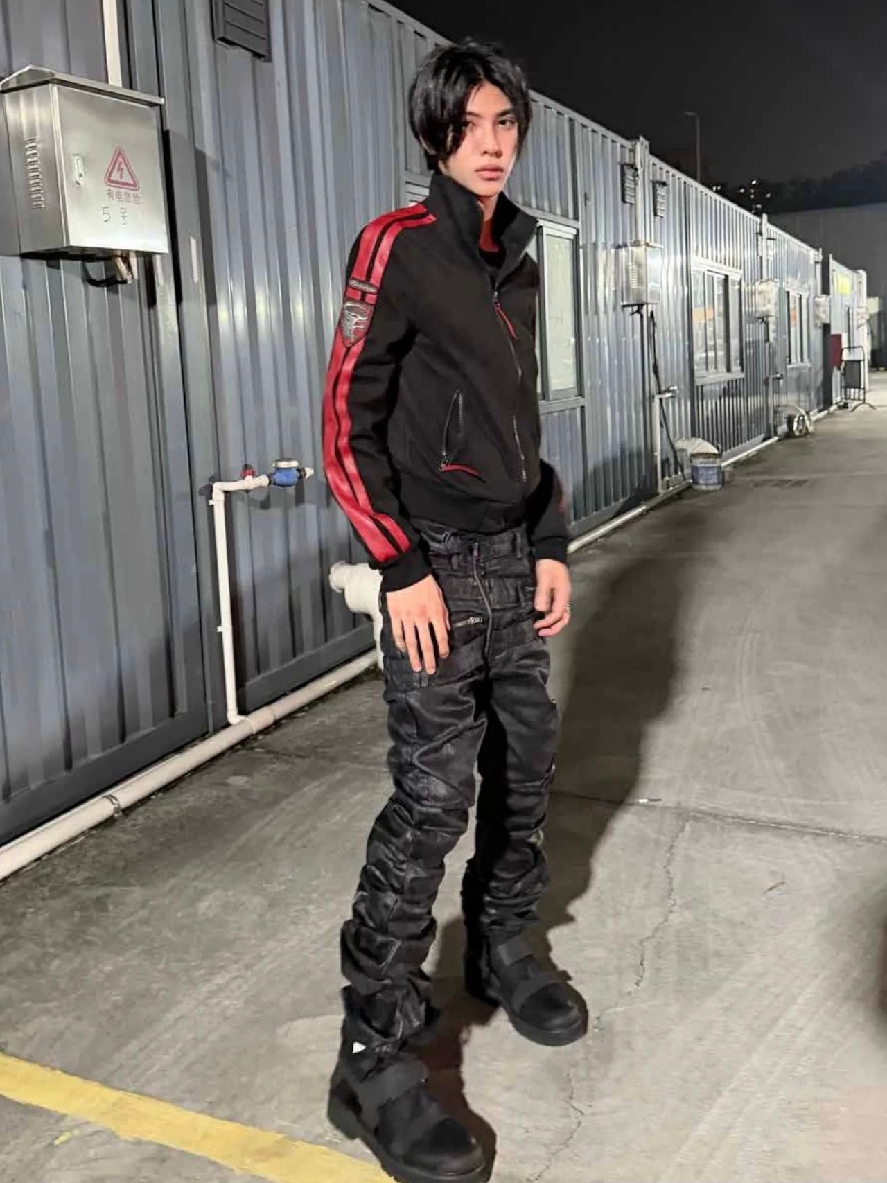 【CinderVein】Triple Waist Paneled Coated Denim Pants