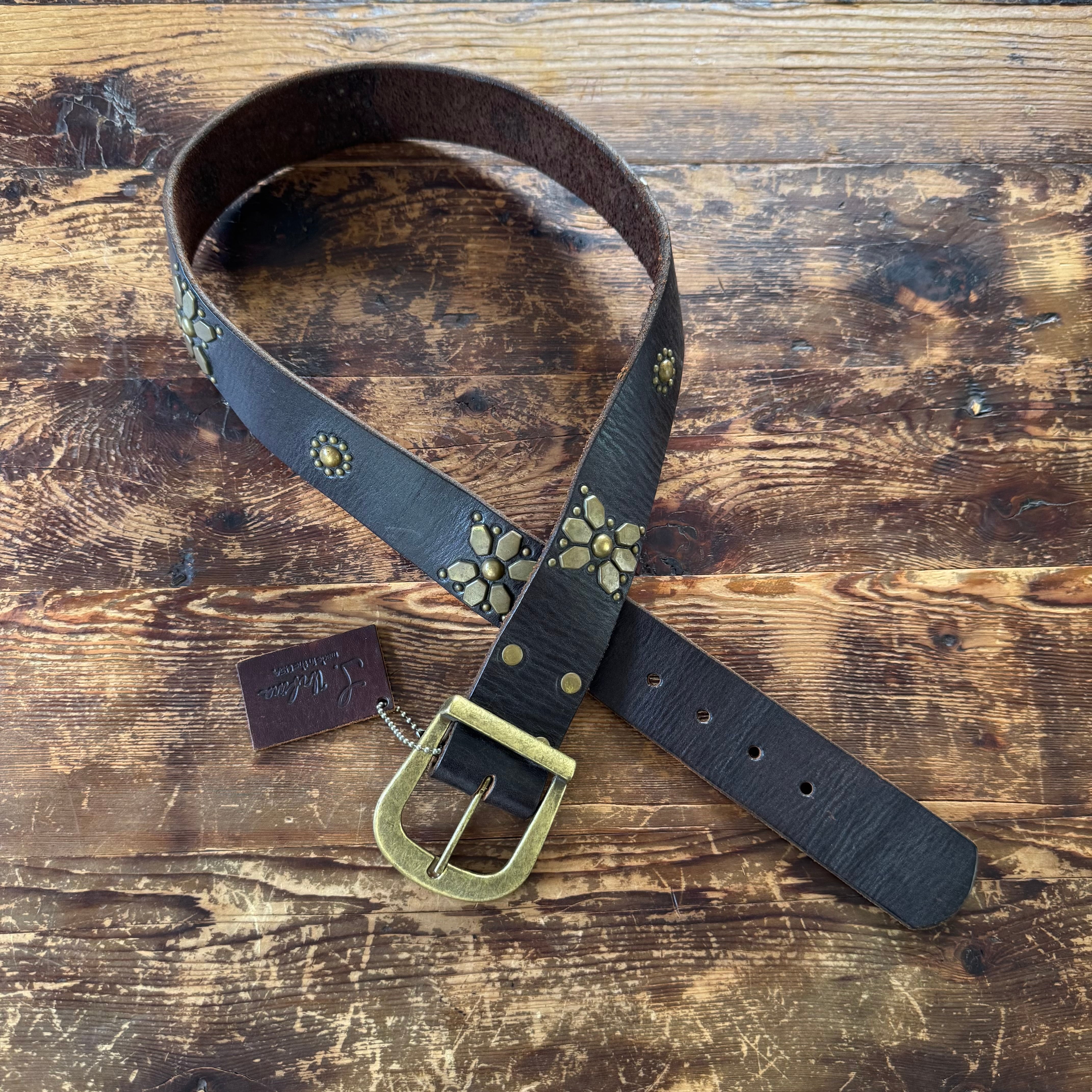 DEADSTOCK "Joed" Chocolate Brown Brass Belt 34