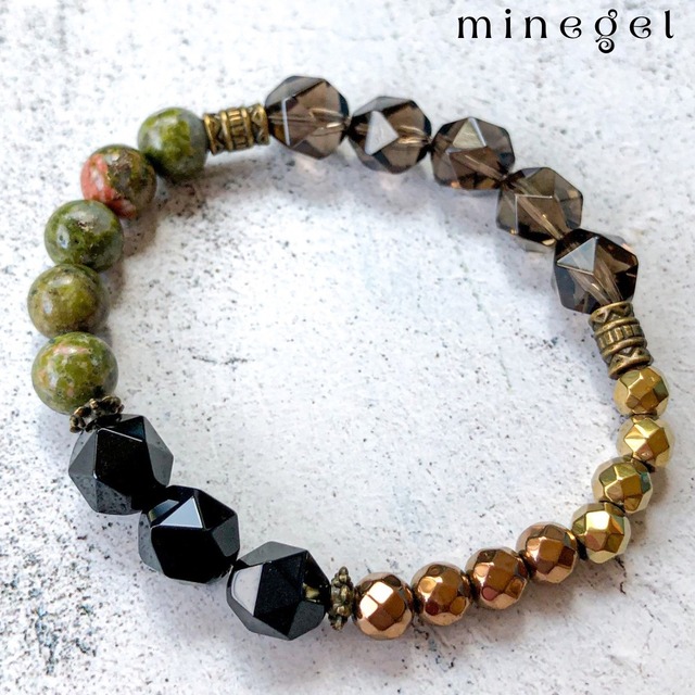 【受注制作】⭐️秋色⭐️ユナカイト オニキス スモーキークォーツ ヘマタイト  ブレスレット♪ ✨  ｜minegel-オーダーメイドできるおしゃれパワーストーンブレスレット