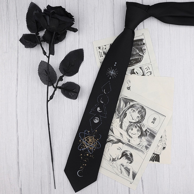 ゴスロリ薔薇星座柄ネクタイ 黒ゴシック王子系クラシカル制服コーデ小物
