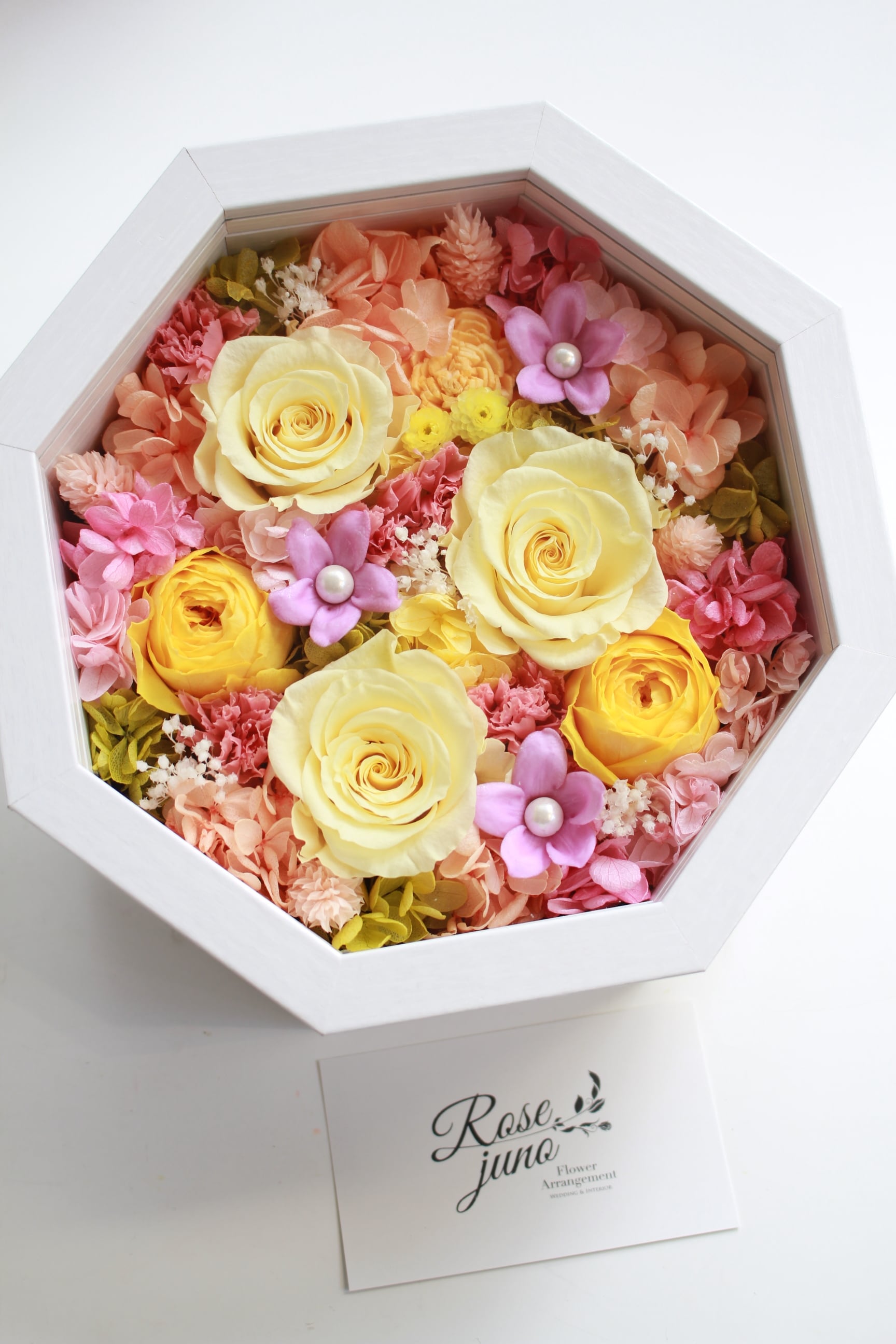 ナチュラルプリザーブドフラワーアレンジメント 八角形/ナチュラルフレームアレンジメントL | 福岡のプリザーブド