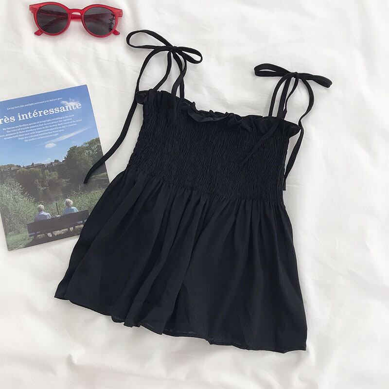 小さな新鮮なシフォンシャツセクシーなオールマッチシフォンサスペンダー女性のショートベストはタイトなノースリーブのオフショルダートップスを着用 YY-ファッション3586157887