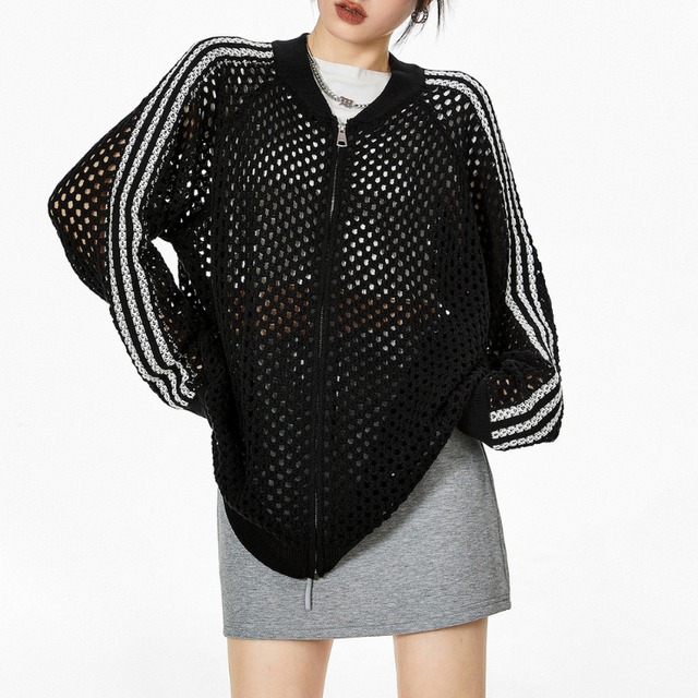 line sleeve mesh zip knit　ラインスリーブメッシュジップニット　J1024