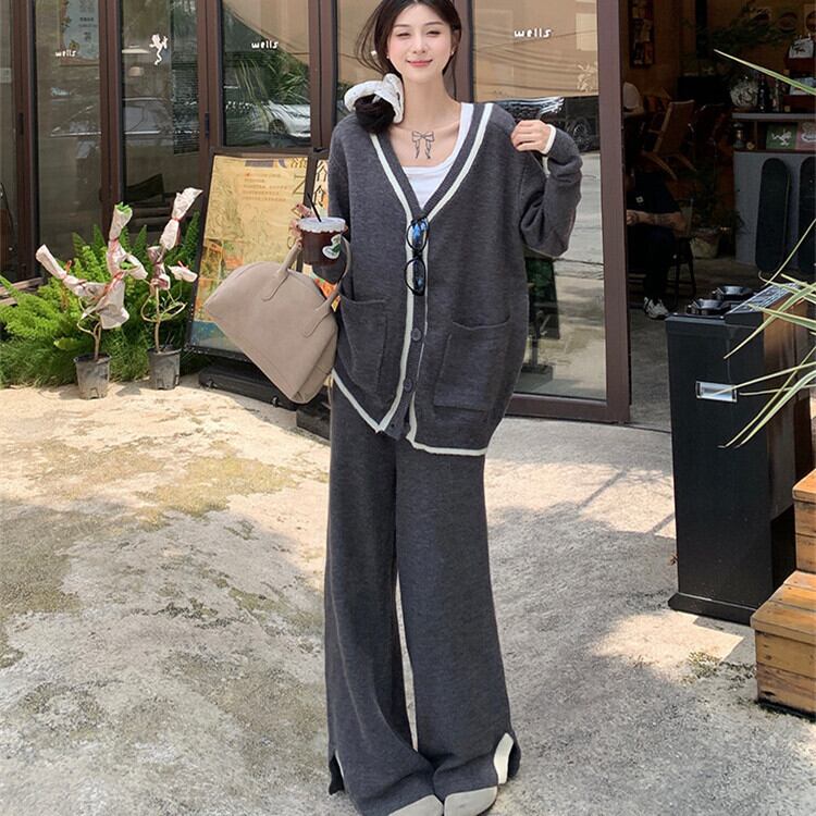 【set】ニットカーデ×ワイドパンツセット M26984