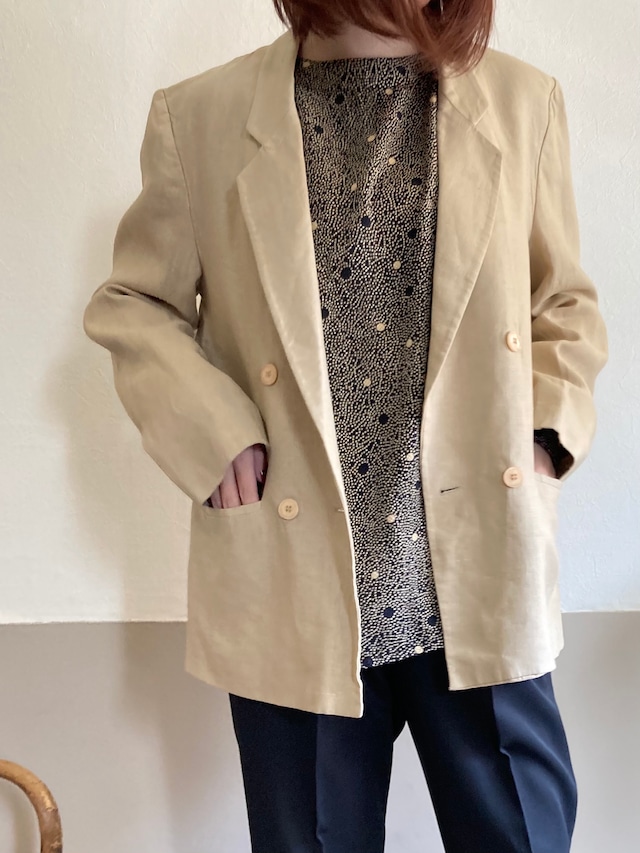 Vintage "Alcott & Andrews" Double Breasted Beige Linen Jacket