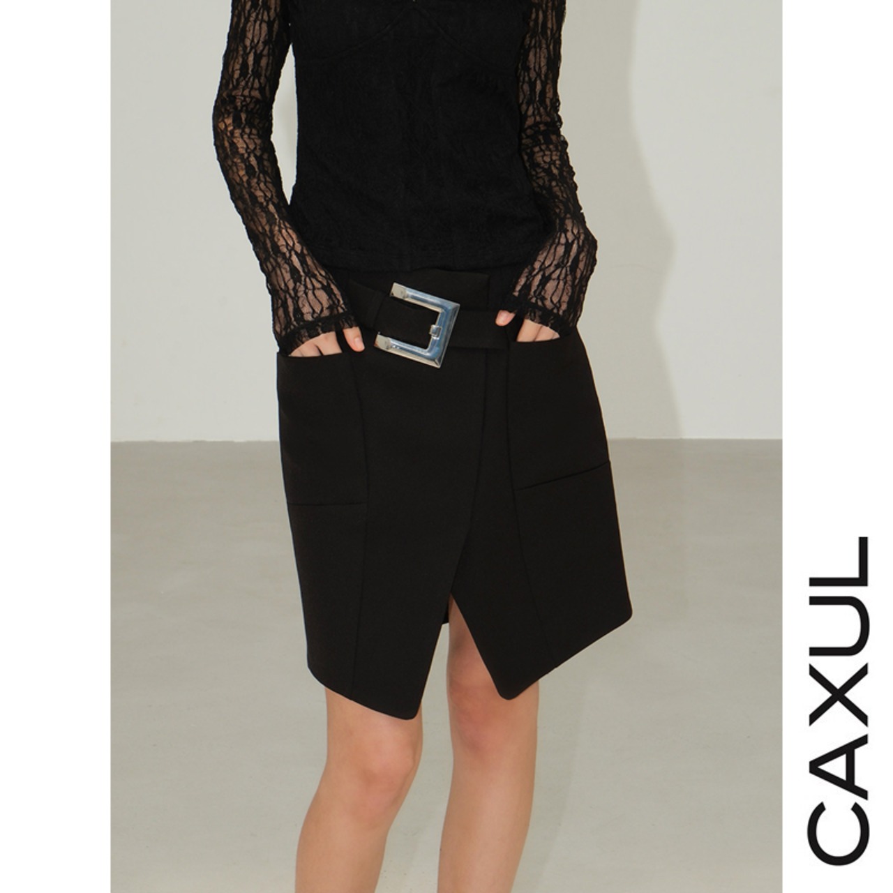 Asymmetric Wrap Belt Skirt