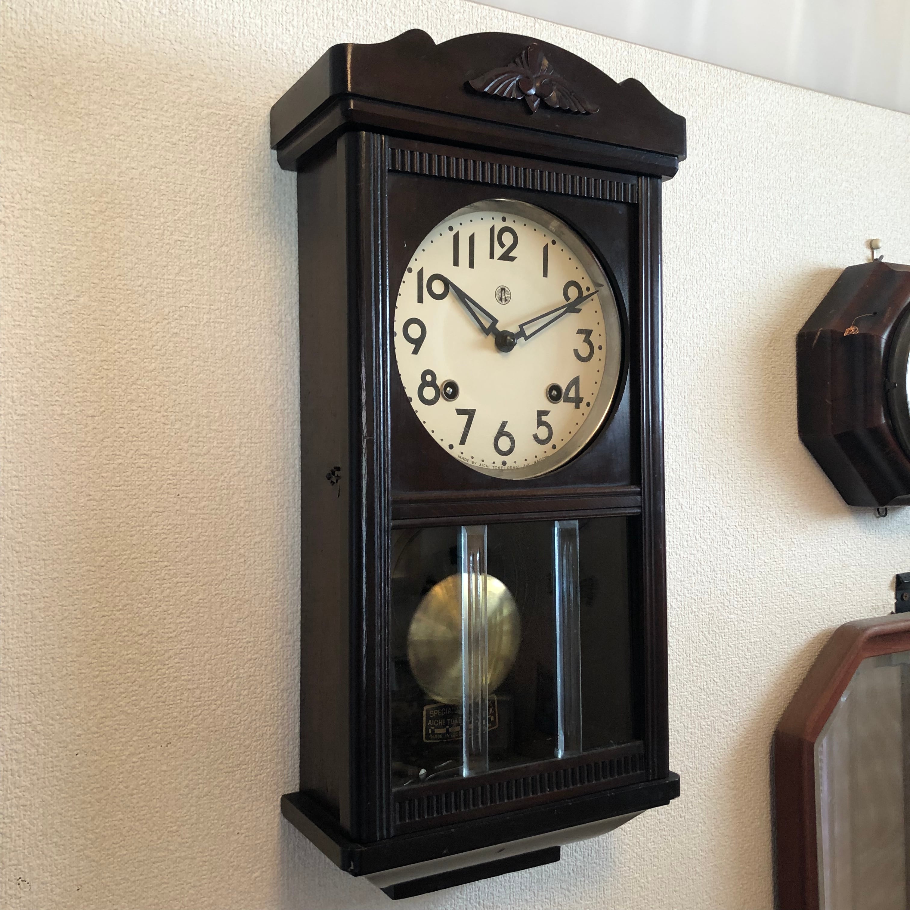 昭和初期頃 鶴巻時計店英工舎 頭丸ナチュラル調掛時計 オーバーホール