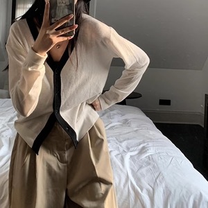 bi-color knit cardigan <t101033>