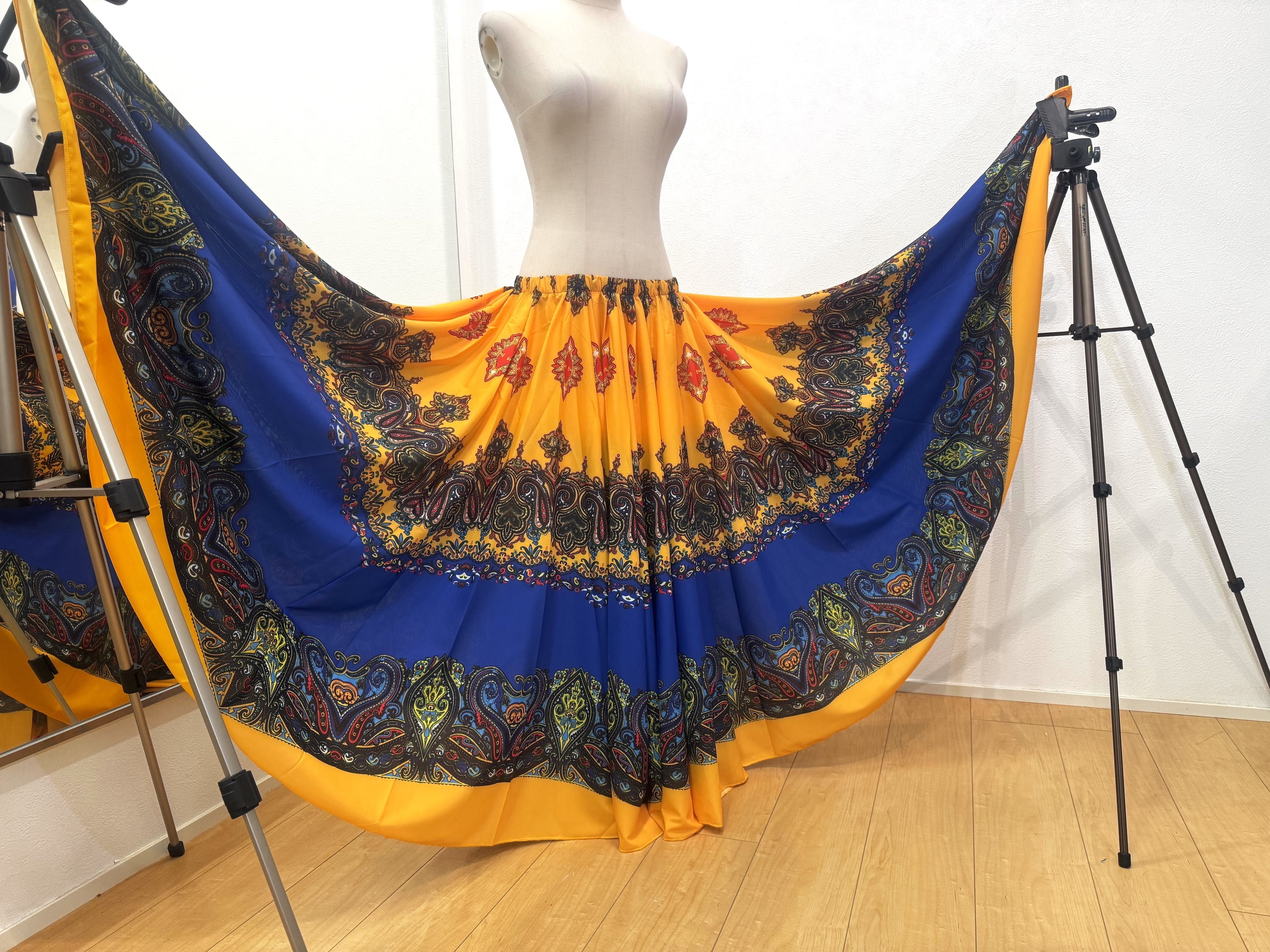 ベリーダンス トライバル フラメンコ サテン 25 ヤード ジプシー スカート 25ヤードサテンジプシースカート Pink/Blue/Purple OGS057 - ベリー