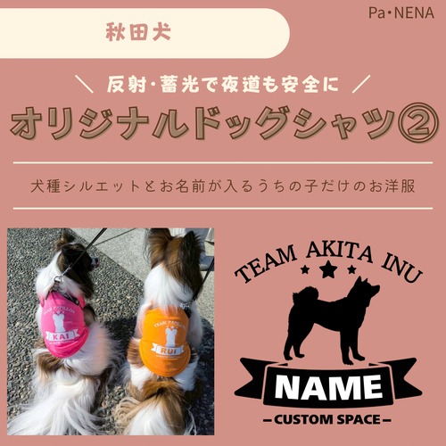 反射,蓄光素材あり！　オリジナルドッグTシャツ(秋田犬)