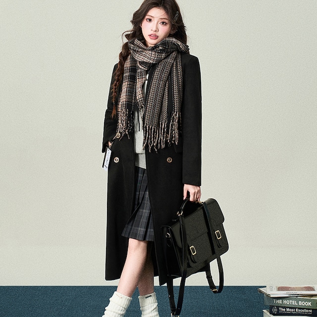 学園コート ロング丈 ダブルブレスト USJコーデ 控えめ デイリーユース