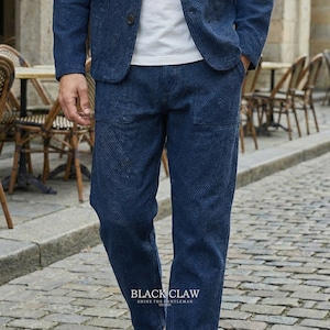 藍染 刺し子ストレートパンツ