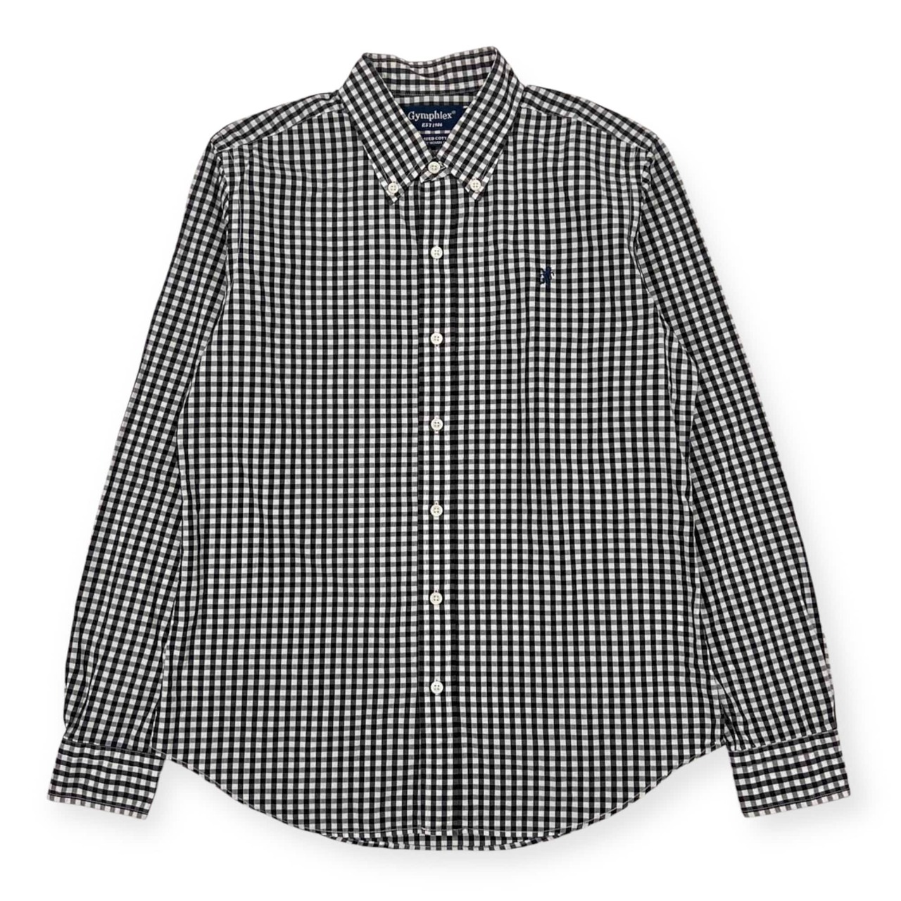 Gymphlex ジムフレックス ギンガムチェック BD ボタンダウン 長袖シャツ 14/ブラック×ホワイト メンズ