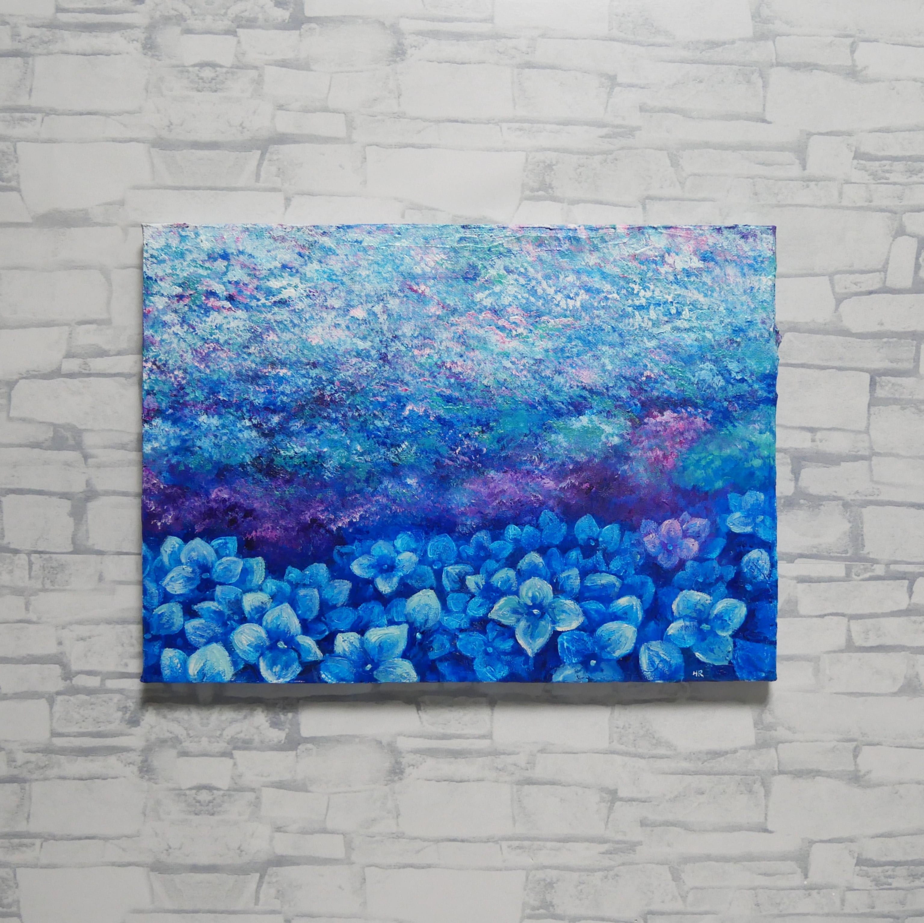 油絵・原画】雨上がりの奇跡 〜光満ちる紫陽花畑〜（F4号） ｜ 紫陽花