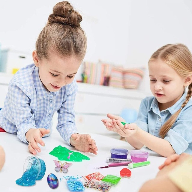 Funk Doggie 160個 スライムキット24個粘土 DIY 金魚鉢ビーズ 果物切片 フォームビーズ 48色スパンコール 手作りツール ストレス解消 子供 小学生 男の子 女の子誕生日 クリスマス プレゼント Slime kit