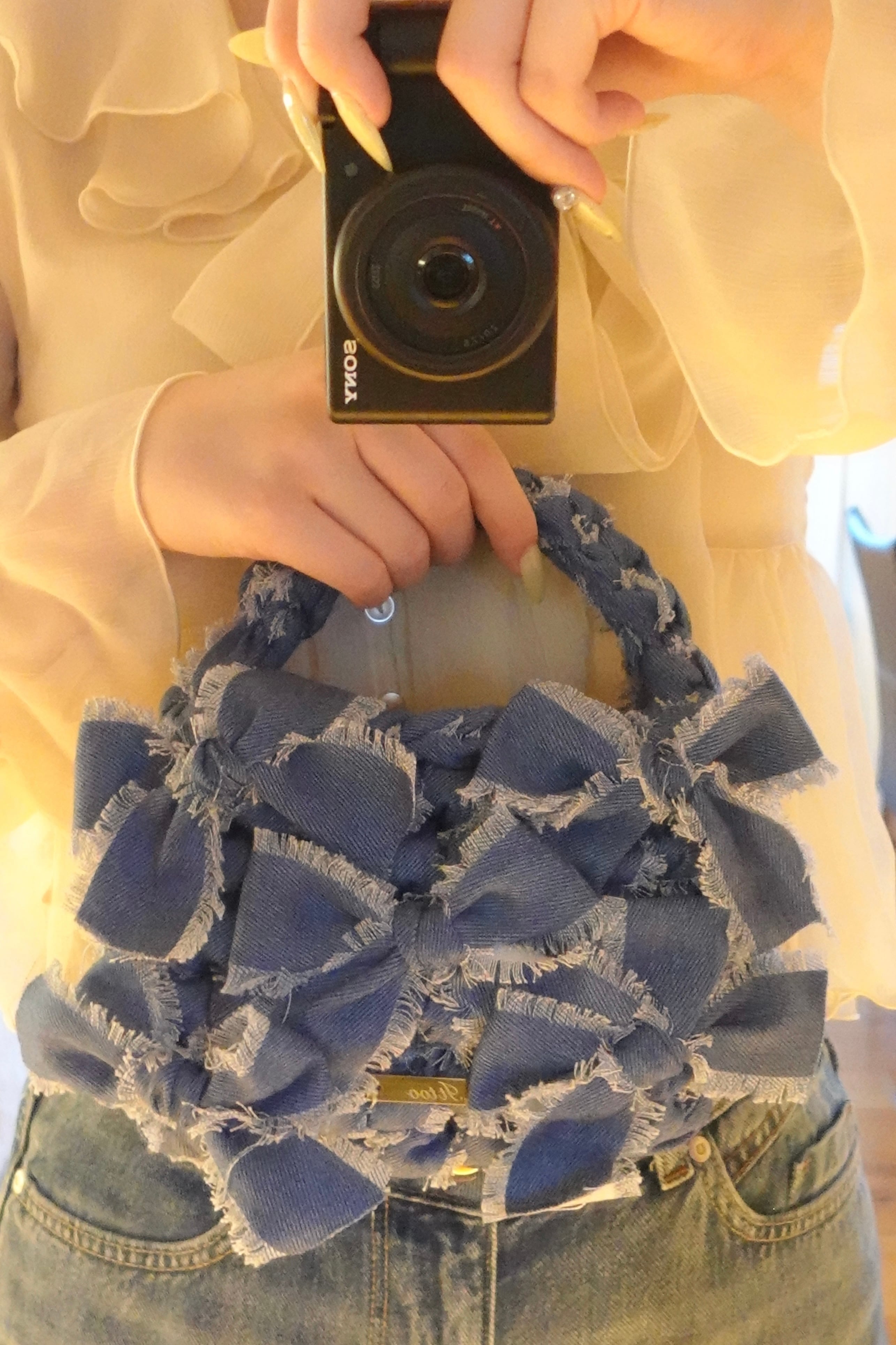 denim ribbon bag【Regular size】