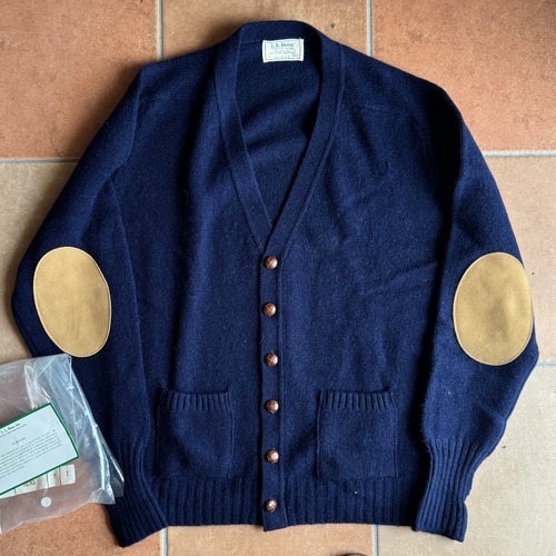 1980's Deadstock "L.L.BEAN" Elbow Patch Camel Hair Wool Knit Cardigan Sweater