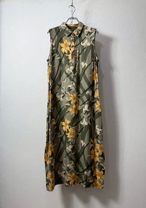 90’s flower design rayon long one-peace