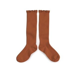 Collegien / Joséphine Lace-Trim Ribbed Knee-high Socks - Gingerbread
