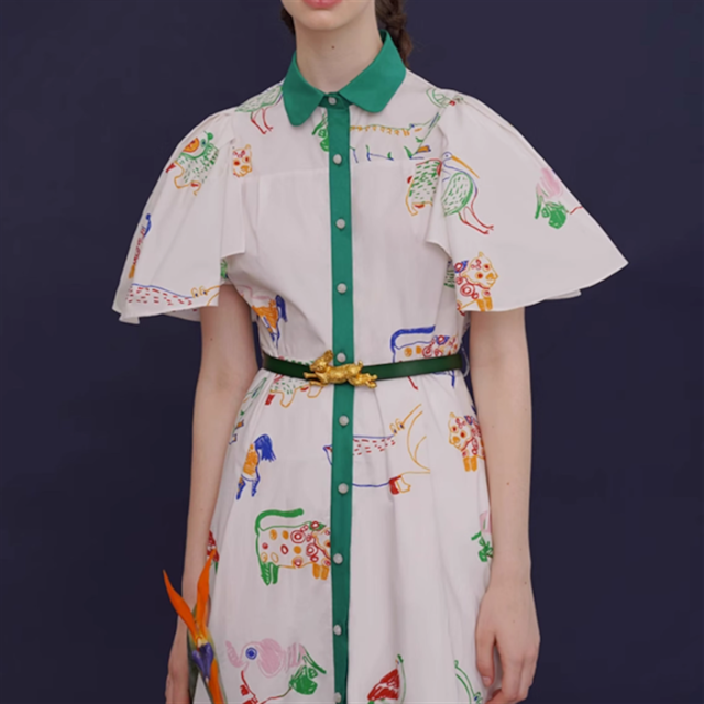 【Camoooni】手書き風アニマルイラストフレアワンピース 10565