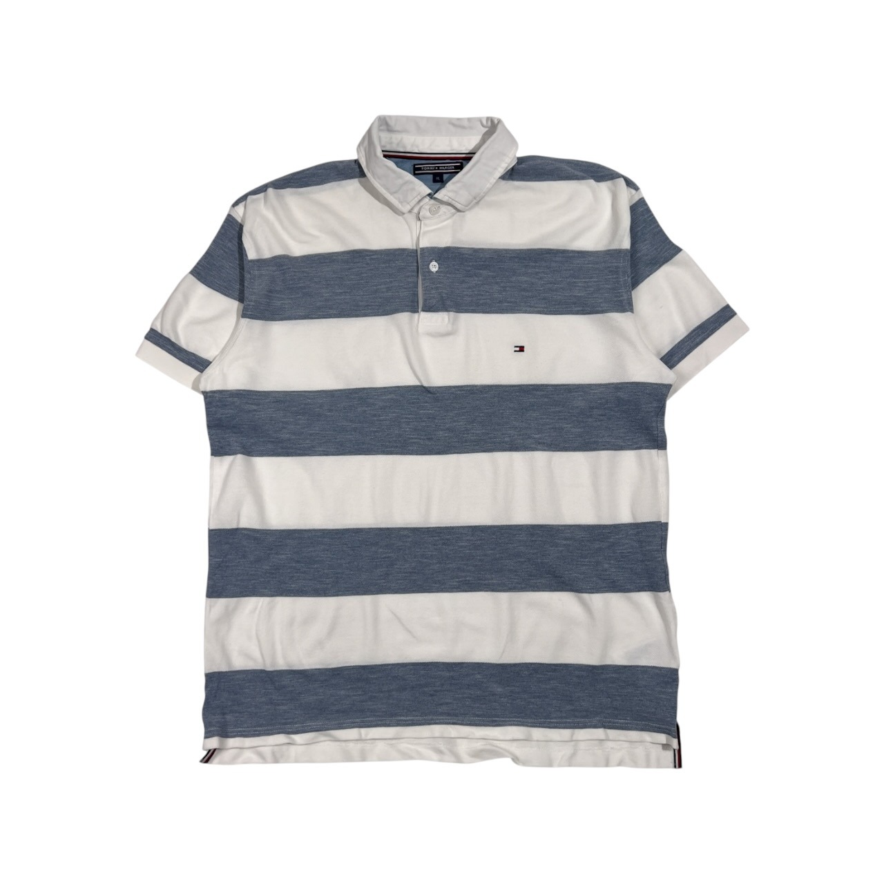 TOMMY HILFIGER トミーヒルフィガー ボーダー 鹿の子 半袖 ポロシャツ サイズ XL /ホワイト×ブルーグレー系 メンズ