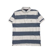 TOMMY HILFIGER トミーヒルフィガー ボーダー 鹿の子 半袖 ポロシャツ サイズ XL /ホワイト×ブルーグレー系 メンズ
