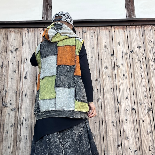 フリース付きパッチワークベスト
