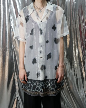 Vintage animal pattern see-through open collar S/S shirt "WHITE"