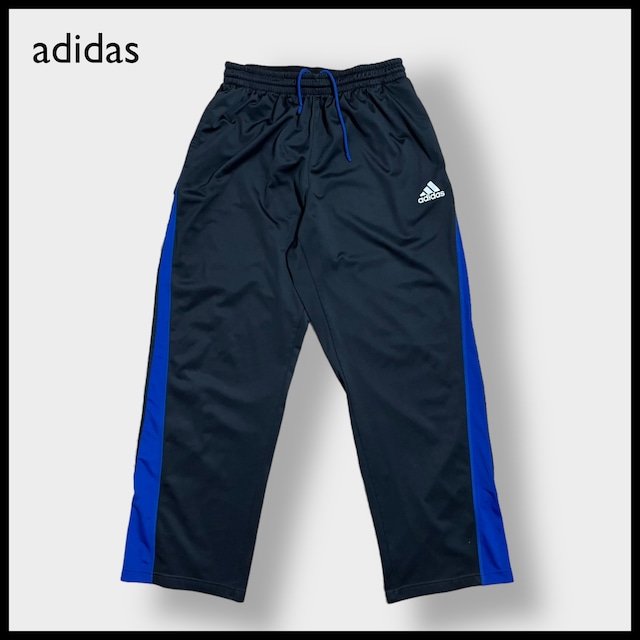 【adidas】トラックパンツ ジャージ プリント ロゴ ブラック スリーストライプ 差し色 切替 LARGE アディダス CLIMALITE US古着