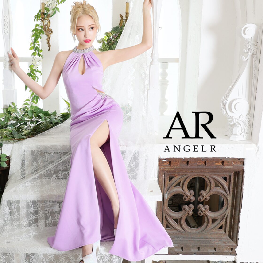 AR ANGELR ビーズ装飾 酷くっ 青 タイトドレス 