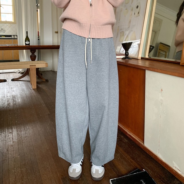 drawstring wide-leg casual pants J00058