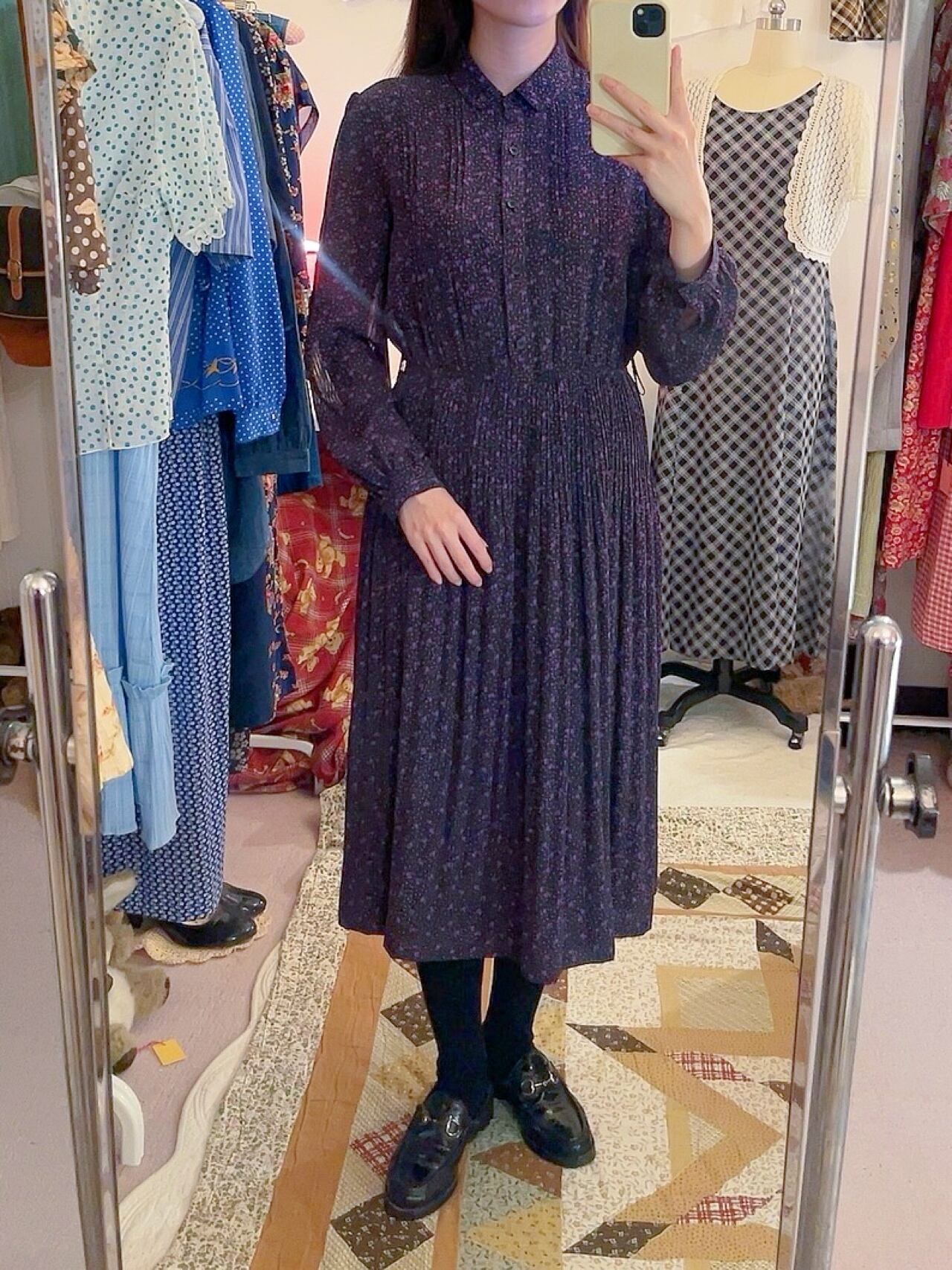 purple heart dot pleats one-piece