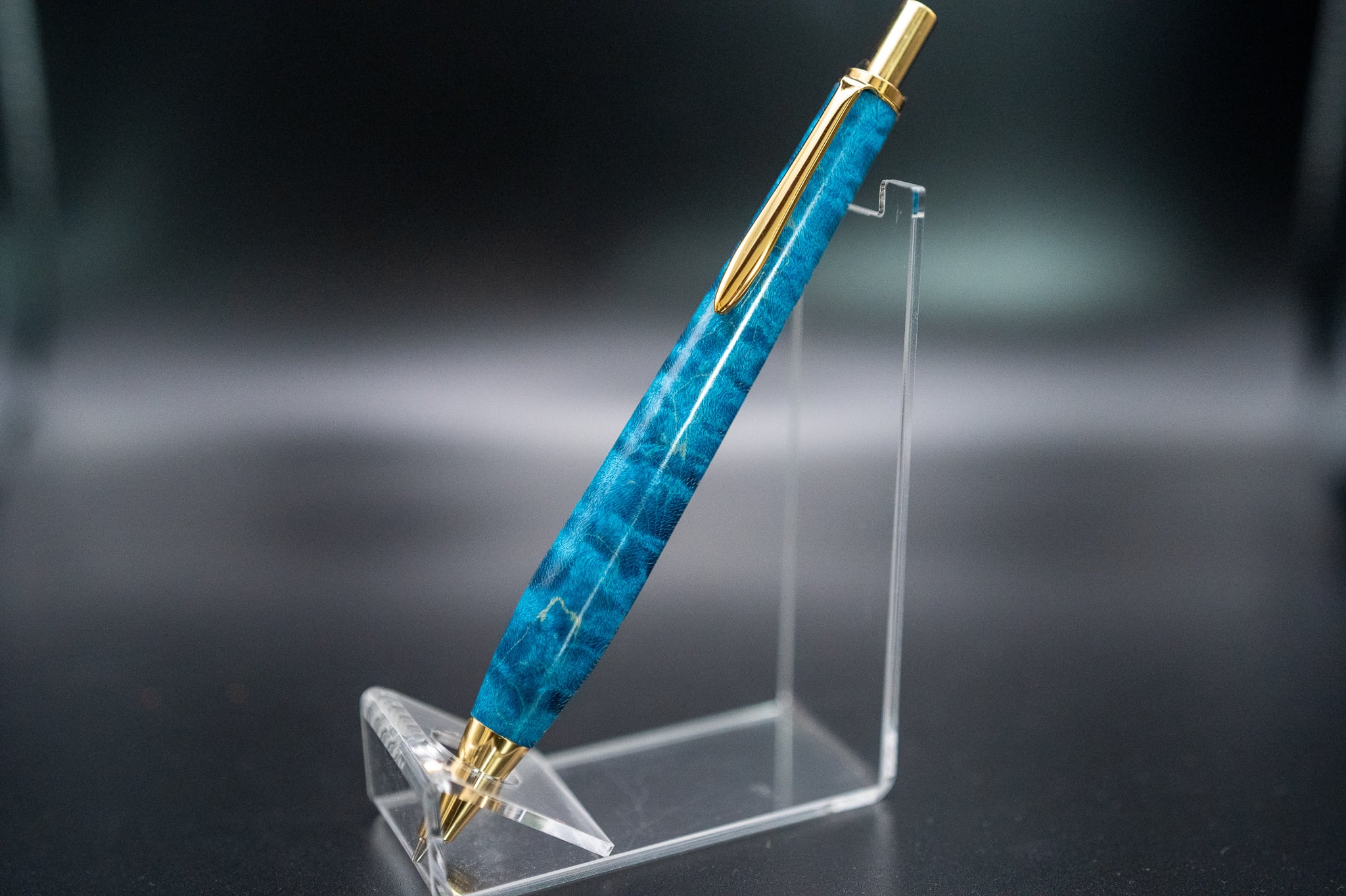 青い宝石】スタビライズウッド 楓 縮杢 ボールペン | 木軸ペン