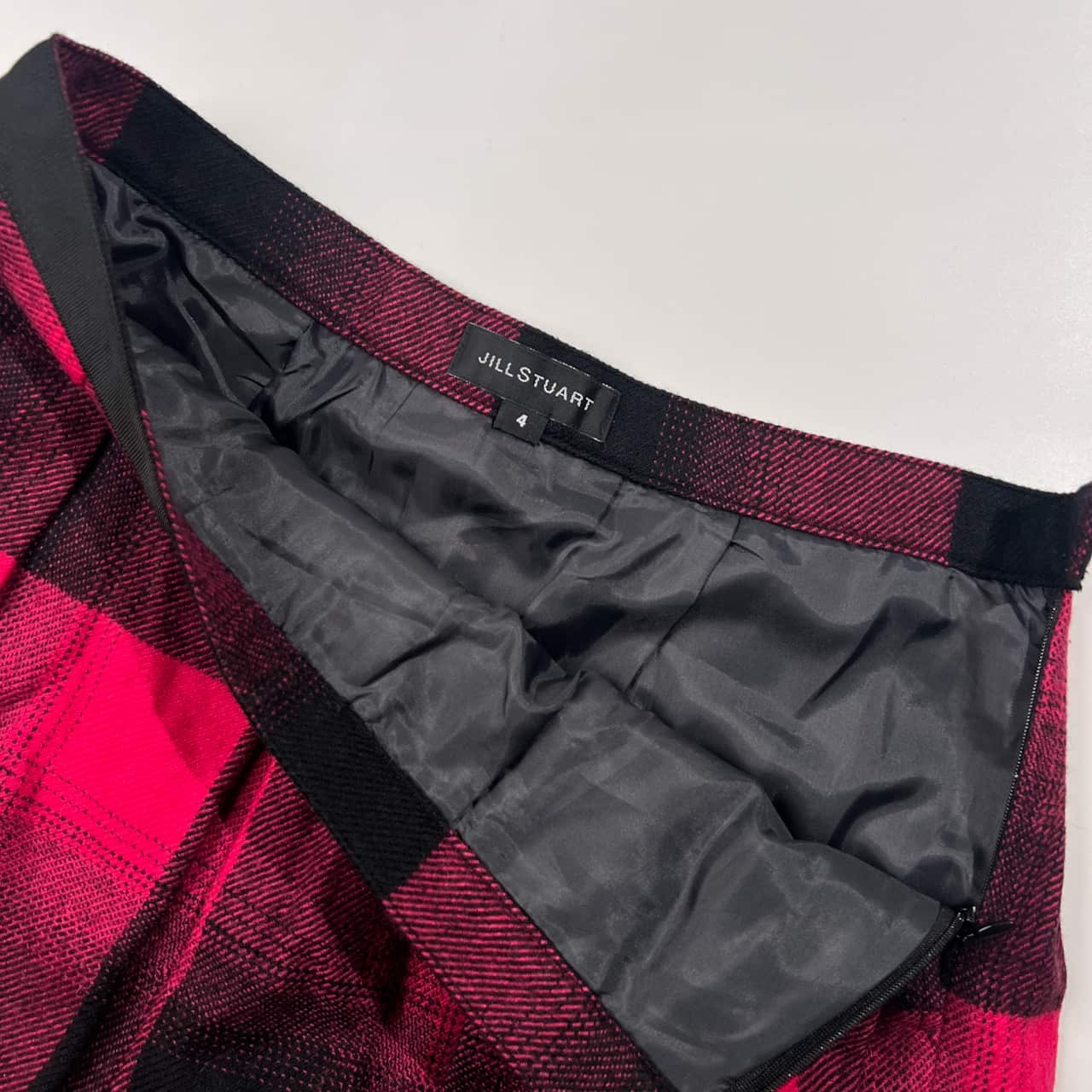 JILLSTUART ジルスチュアート アルパカ混 チェック ウール プリーツ ミニ スカート 4/ピンク レッド×ブラック 系 レディース