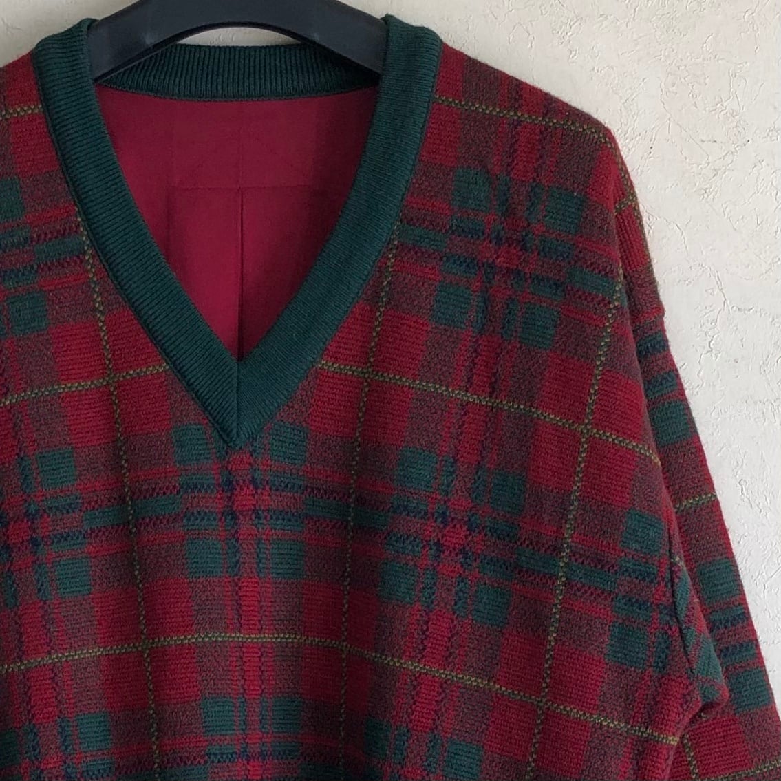 【Lサイズ】DAKS GOLF 裏地付き チェック柄 Vネックニットセーター